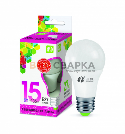 Купить Лампа с/д LED-A60 Standard 15W 230В E27 6500К 1350Лм ASD