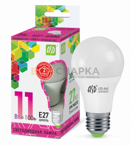 Купить Лампа с/д LED-A60 Standard 11W 230В E27 6500К 990Лм ASD