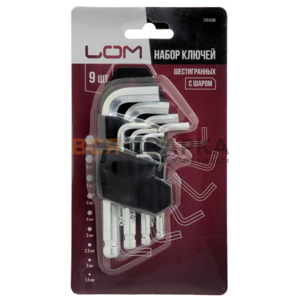 Купить Набор ключей шестигранников LOM, с шаром (1.5-10мм, 9 шт) 2354388