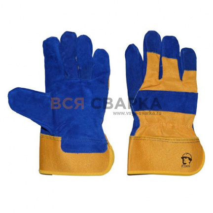 Купить Перчатки спилковые комбинированные (Р2009) синий/желтый 1/120 Опторика